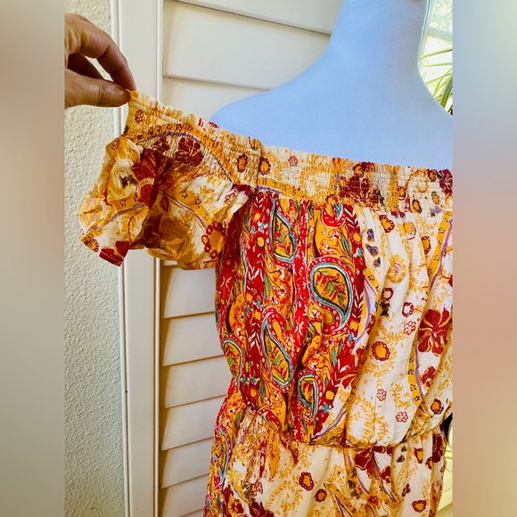 Free People Carmen Boho Floral Orange Jumpsuit Flowy size small - Picture 10 of 13